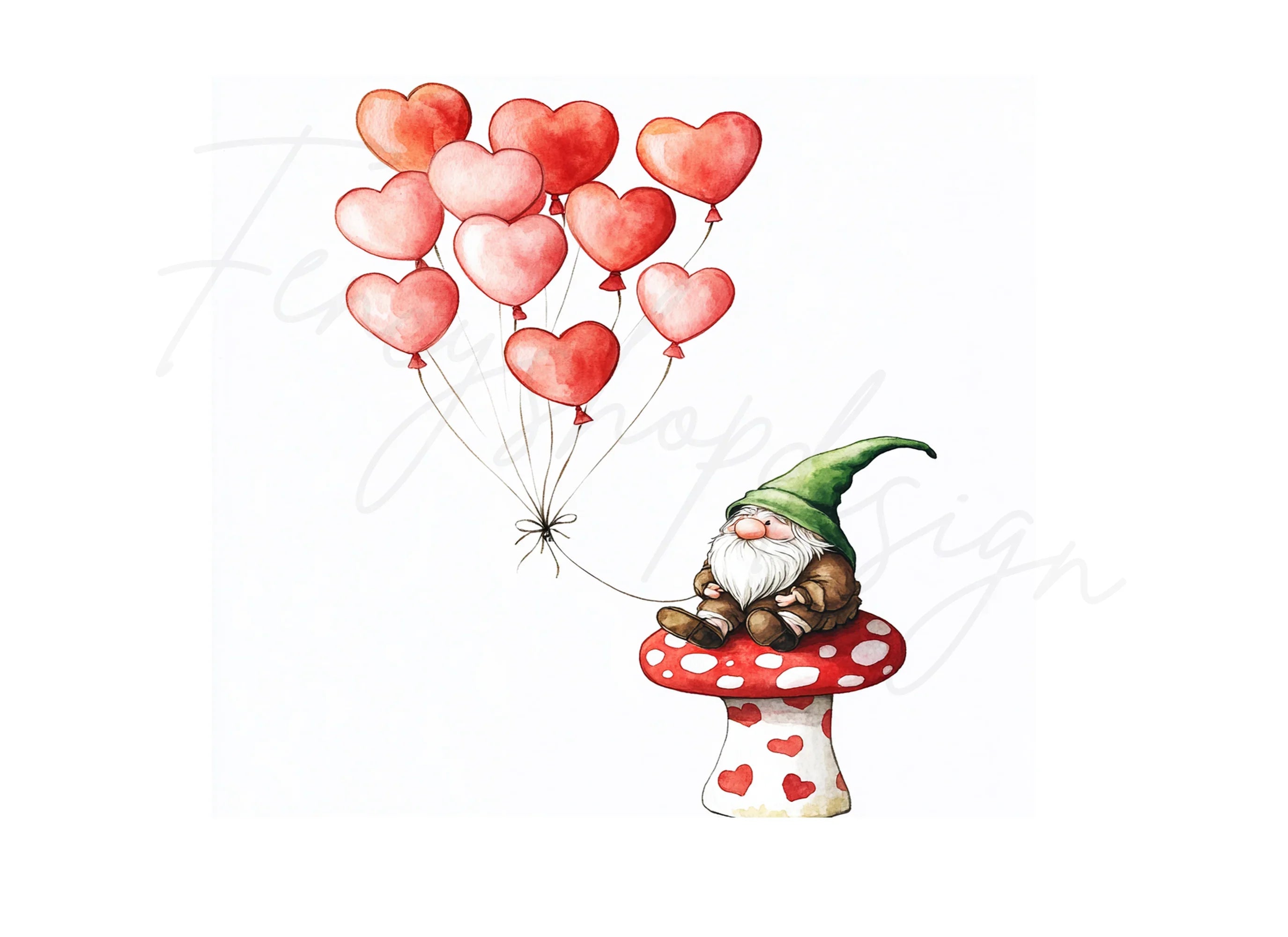 Gnomes on Mushrooms with Hearts Clipart Bundle