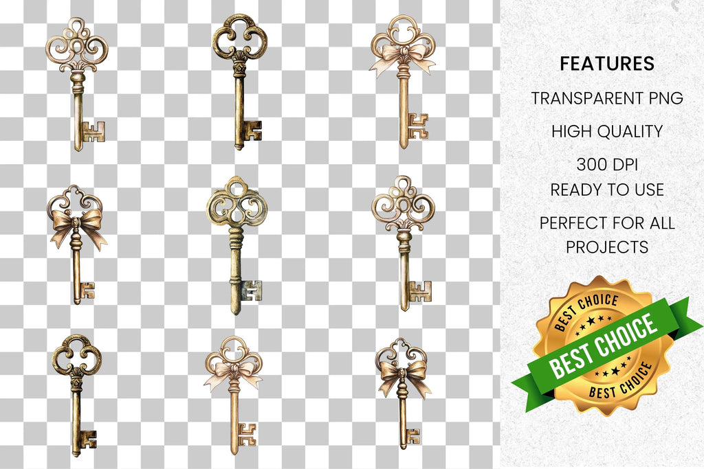 Vintage Skeleton Keys Clipart Bundle