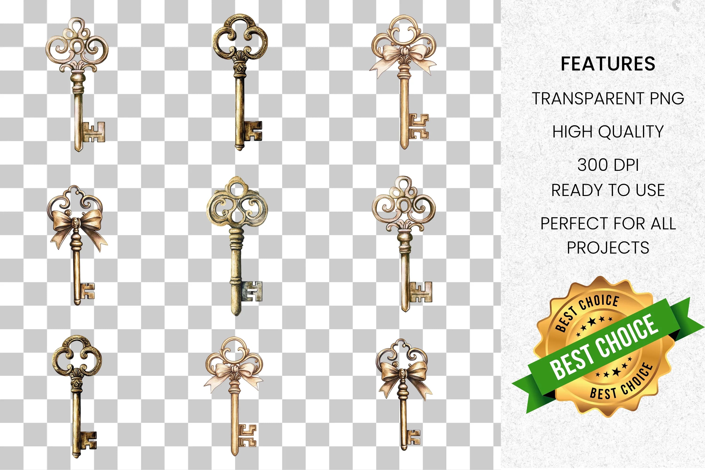 Vintage Skeleton Keys Clipart Bundle