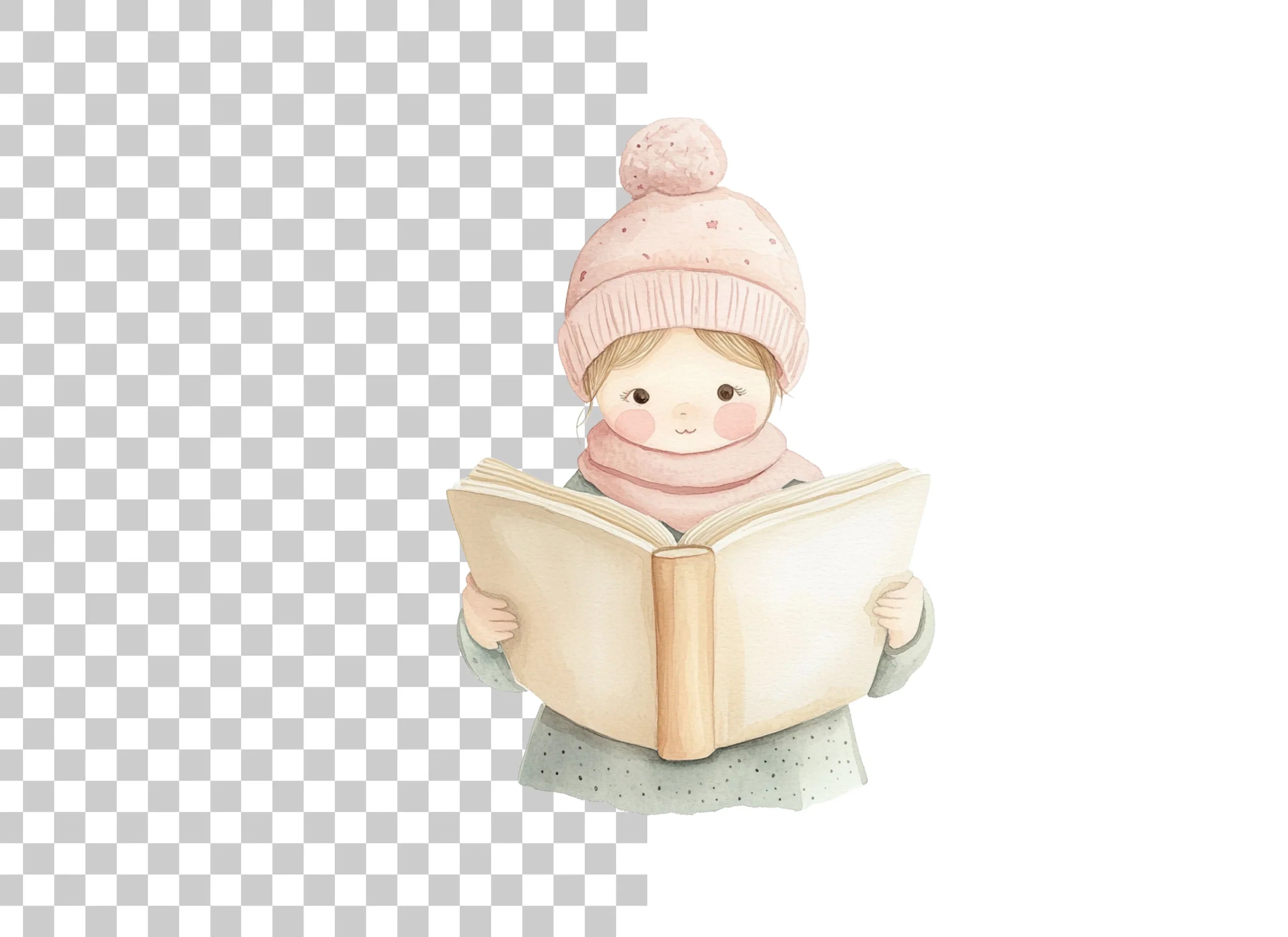 Winter Girl Reading Book Clipart Bundle