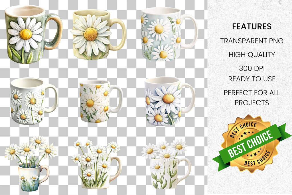 Daisy Mugs Clipart Bundle