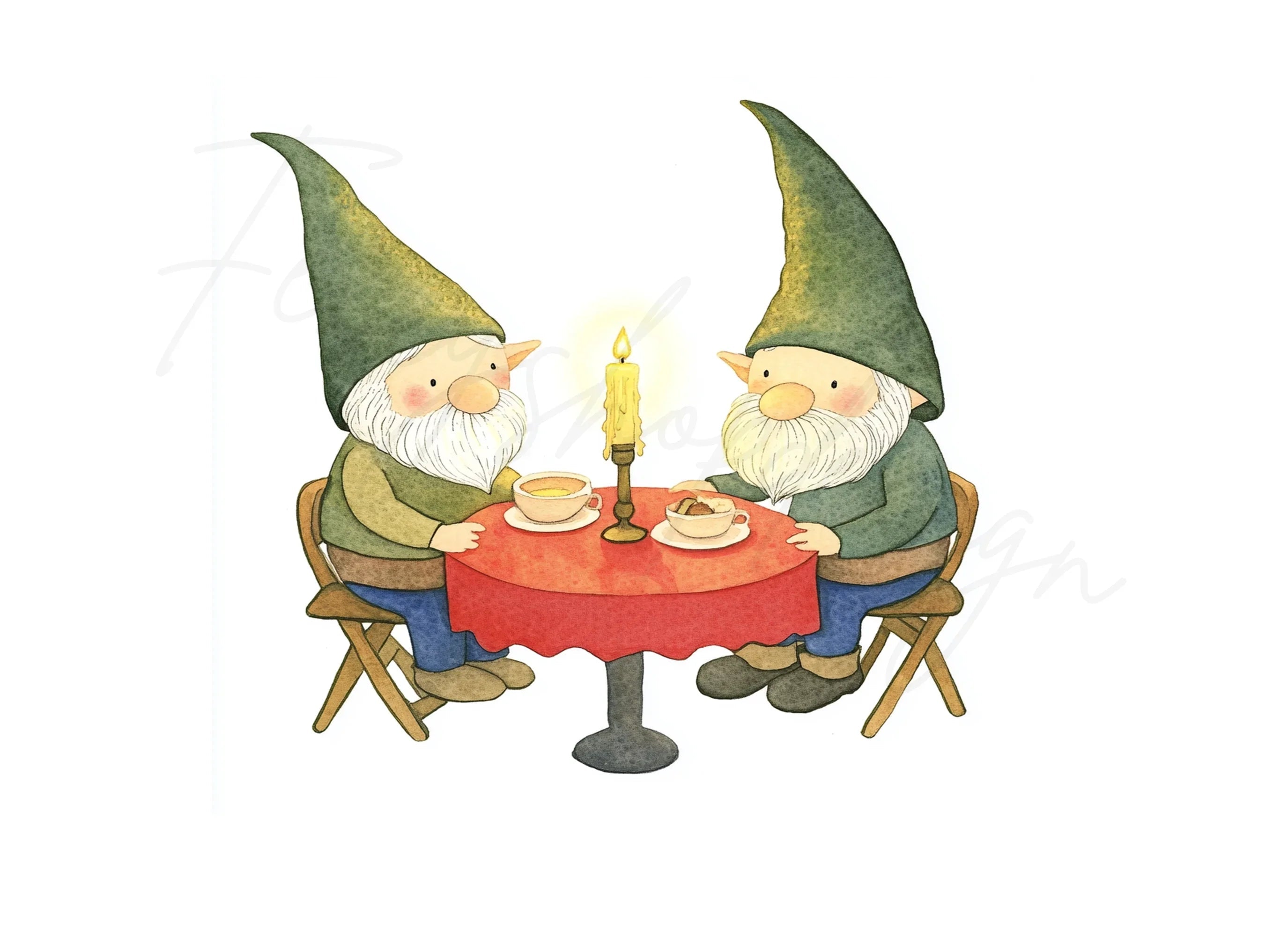 Romantic Gnome Couple Dinner Clipart Bundle