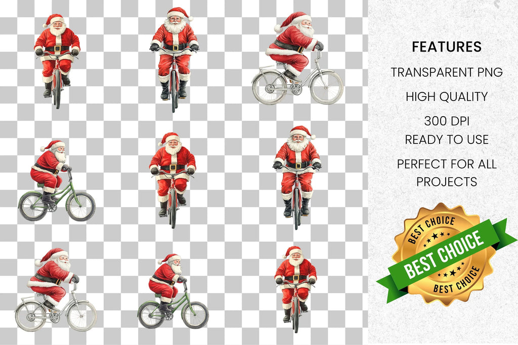 Santa Claus on Bicycle Clipart Bundle