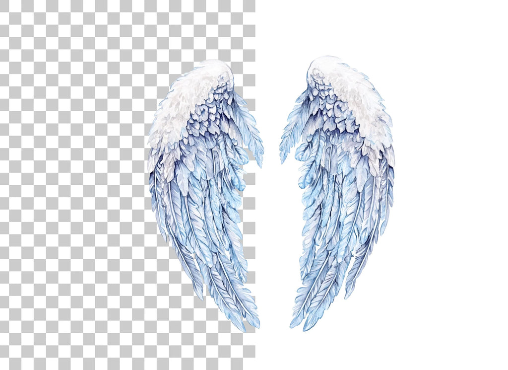 White and Blue Feathered Wings Clipart Bundle