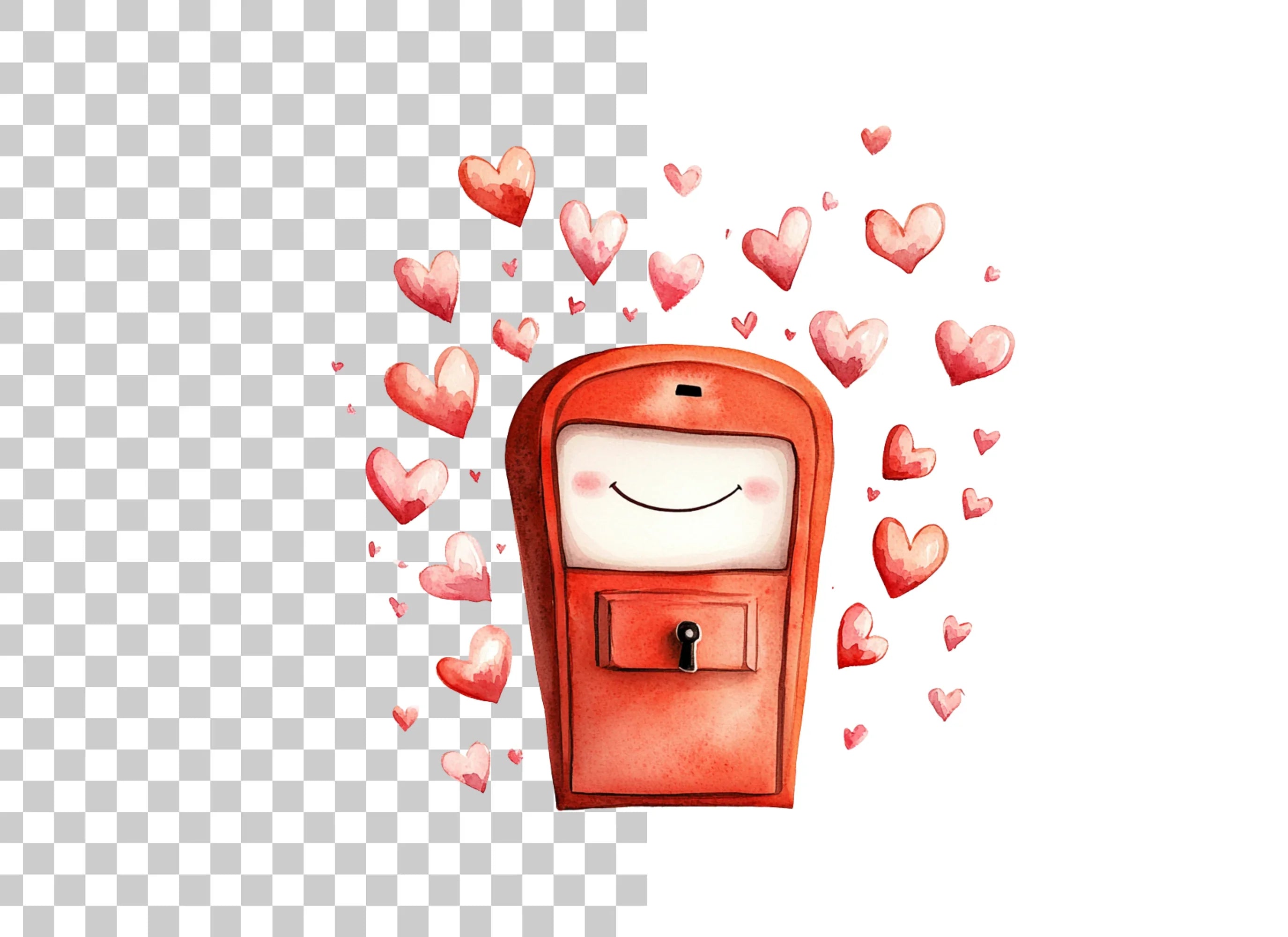 Cute Red Mailbox with Floating Hearts Clipart Bundle