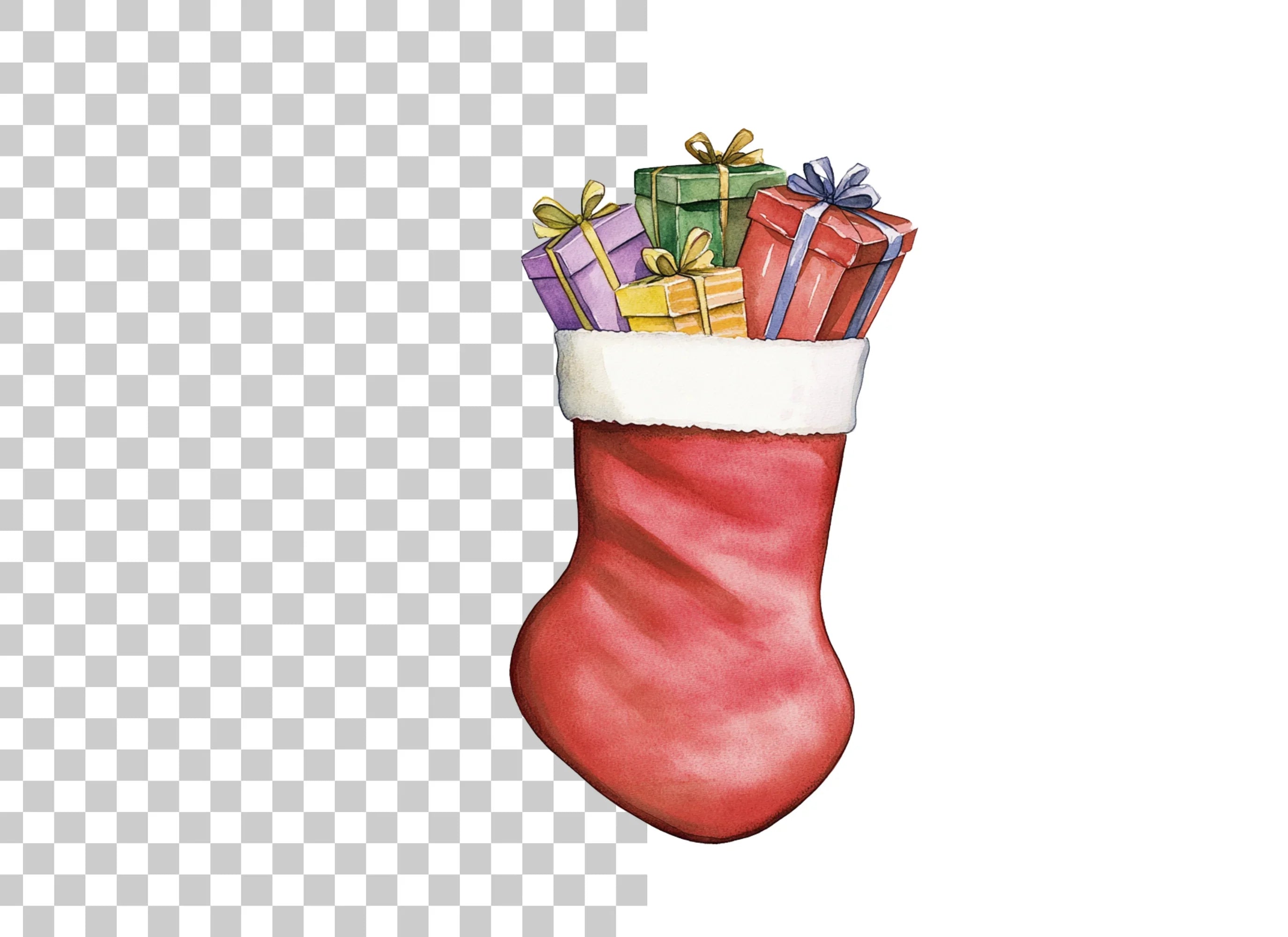 Christmas Stockings with Gifts Clipart Bundle