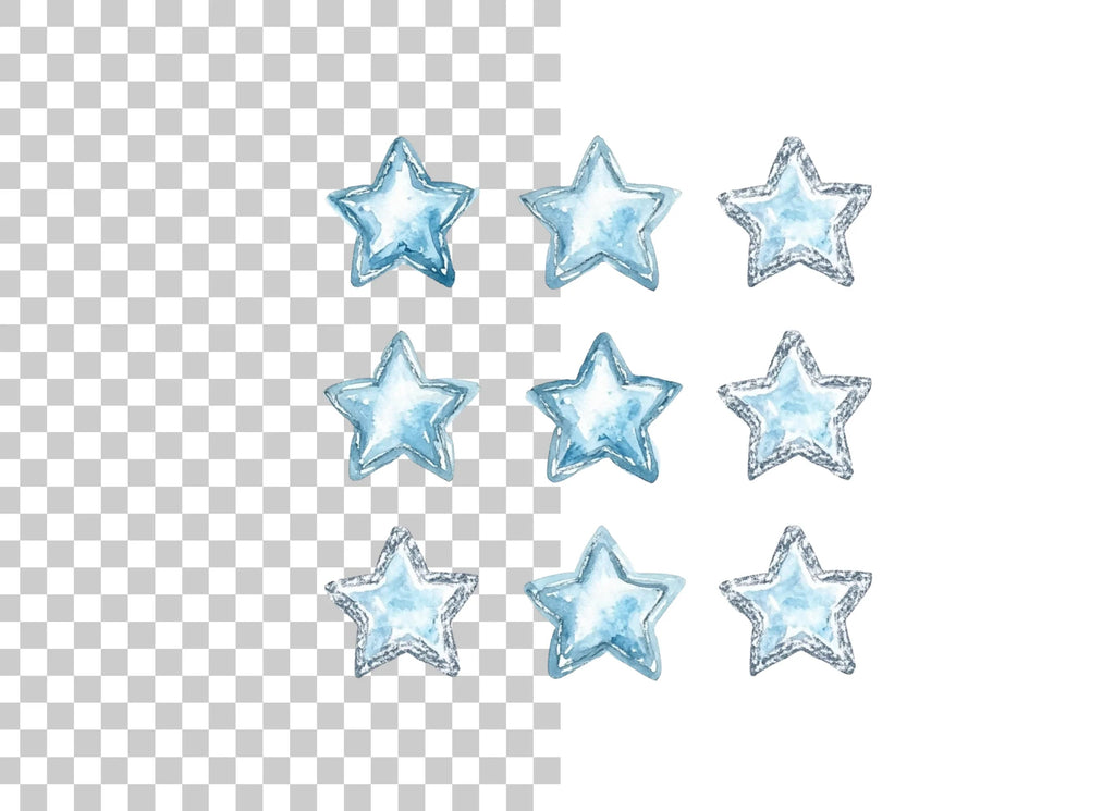 Sparkling Blue Star Gemstone Clipart Bundle