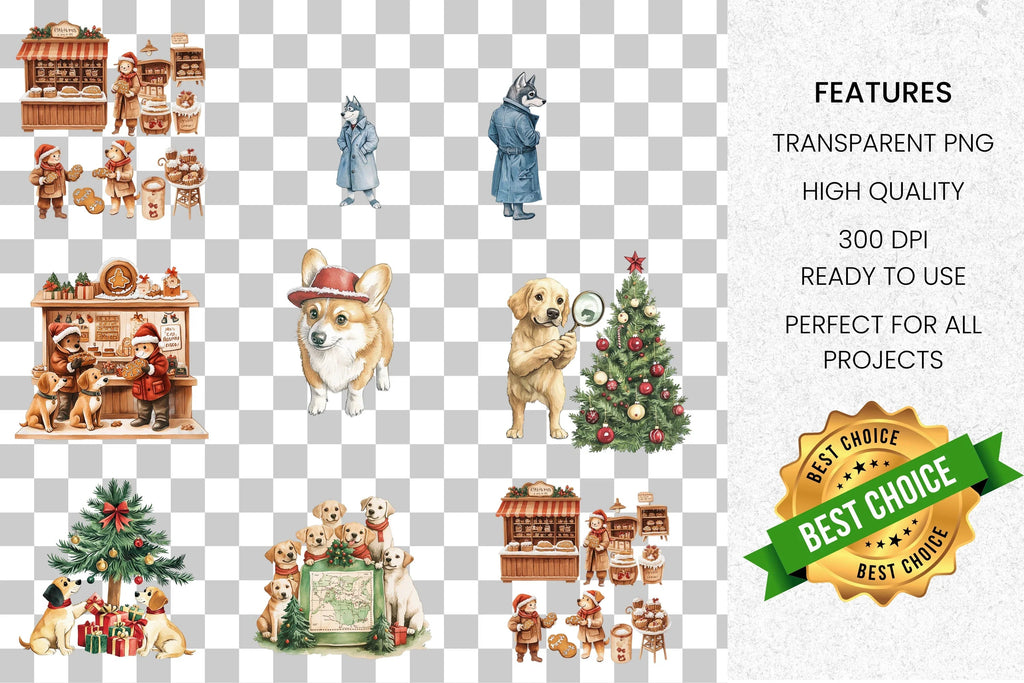 Christmas Dogs and Bakery Clipart Bundle