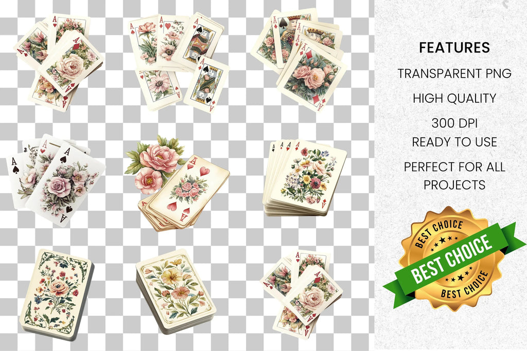 Vintage Floral Playing Cards Clipart Bundle