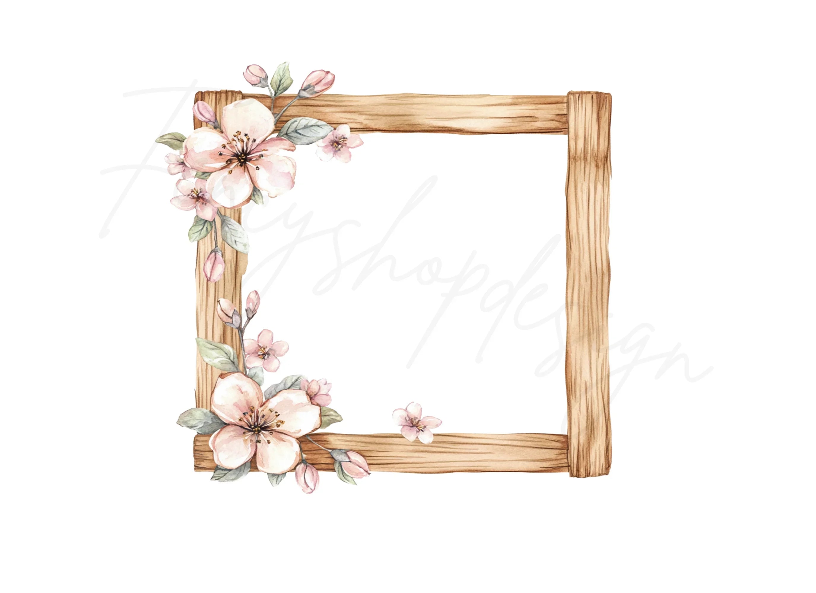 Cherry Blossom Wood Frame Clipart Bundle