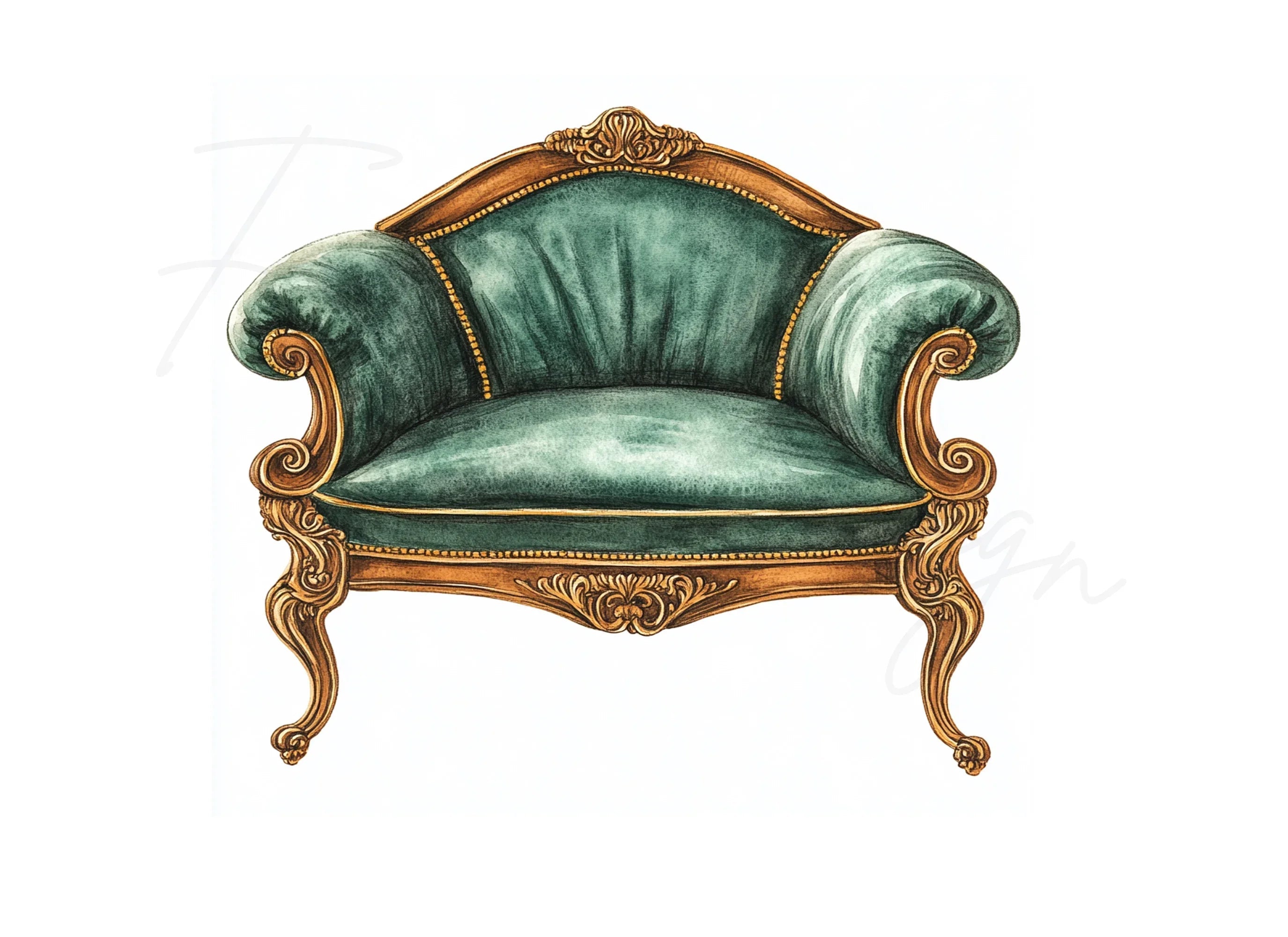 Vintage Green Armchair Clipart Bundle