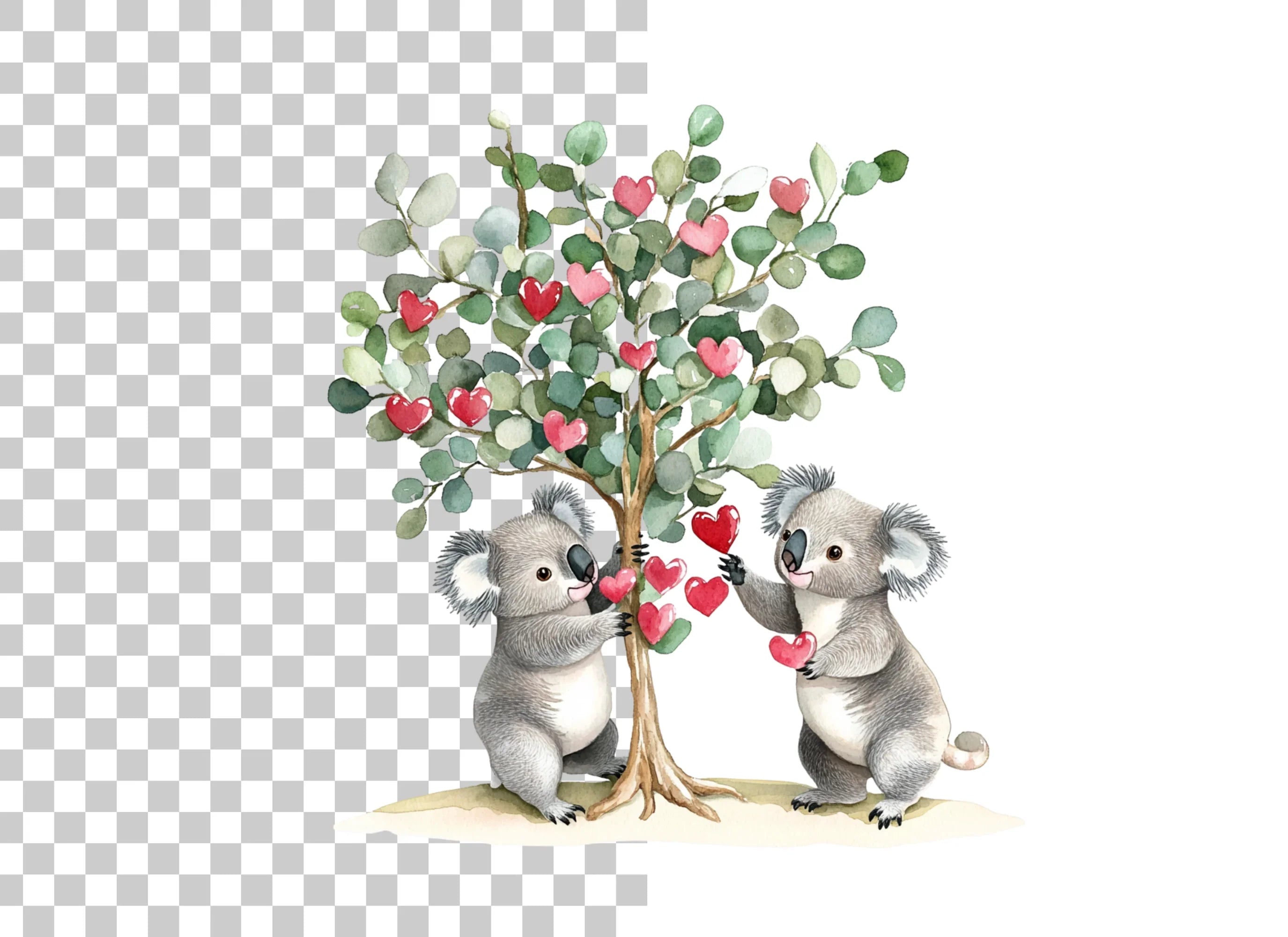 Koalas Decorating Heart Tree Clipart Bundle