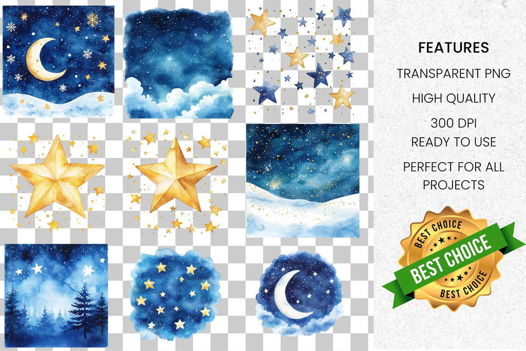 Magical Winter Night Clipart Bundle