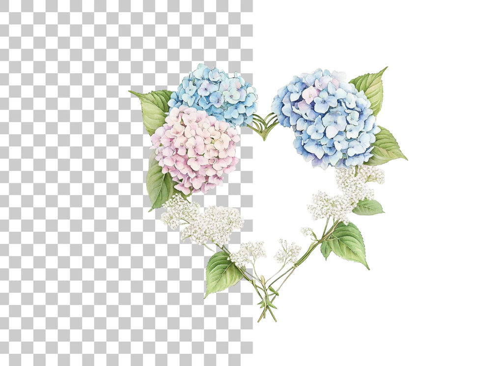 Hydrangea Heart Wreath Clipart Bundle