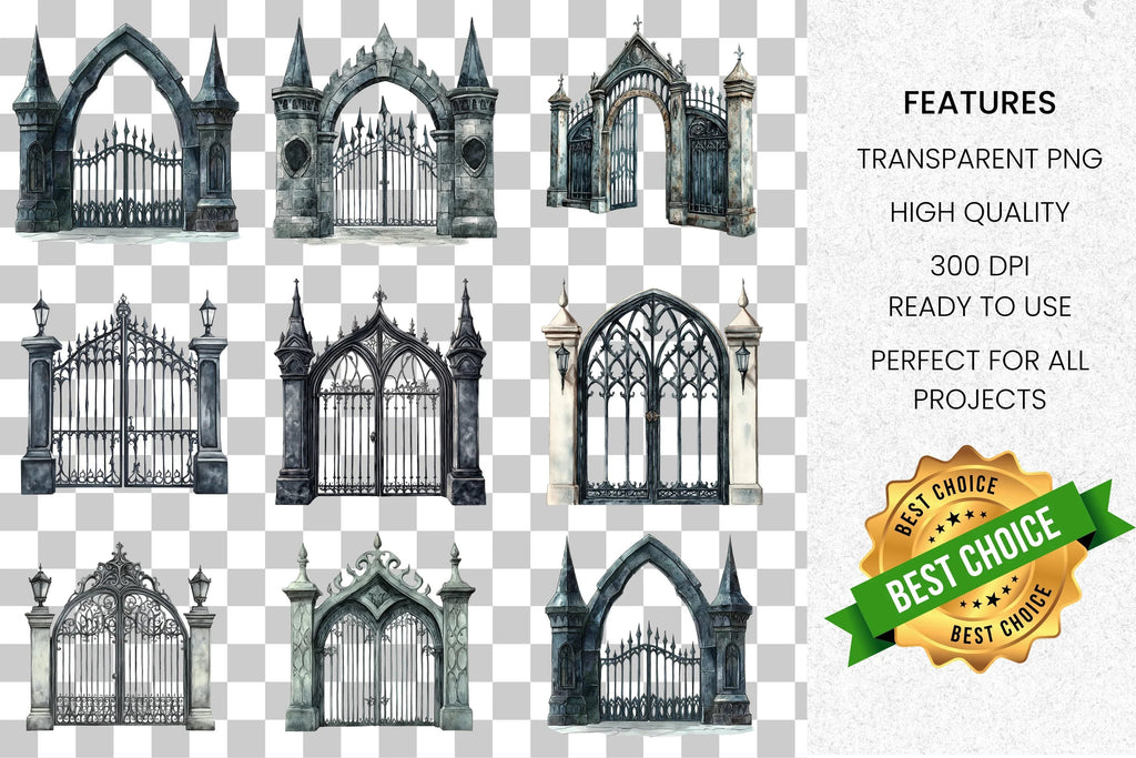 Gothic Fantasy Gates and Arches Clipart Bundle