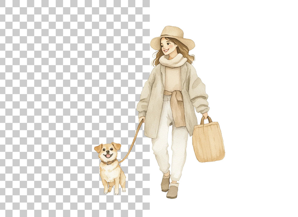 Woman Walking Dog Clipart Bundle
