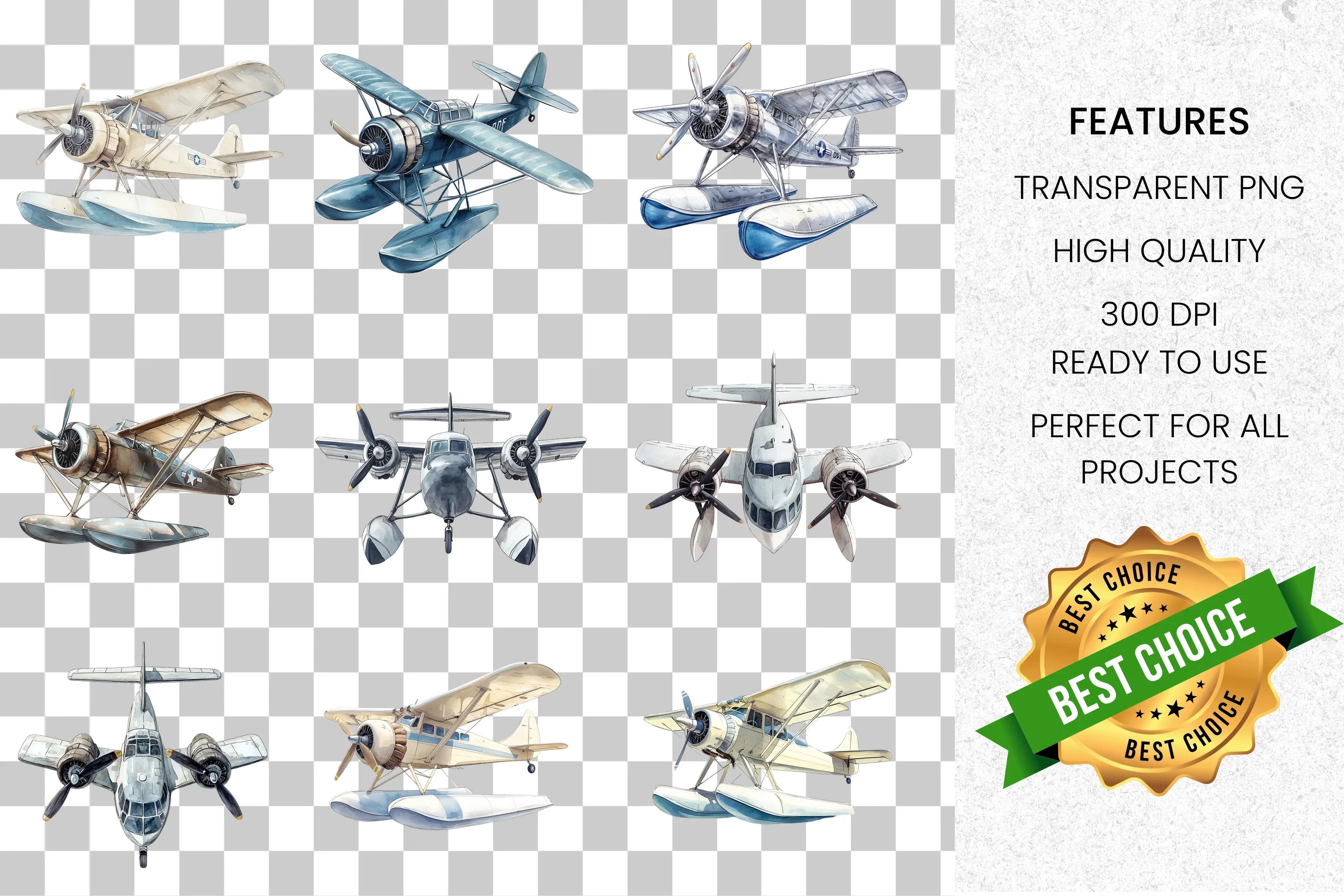 Vintage Seaplane Clipart Bundle