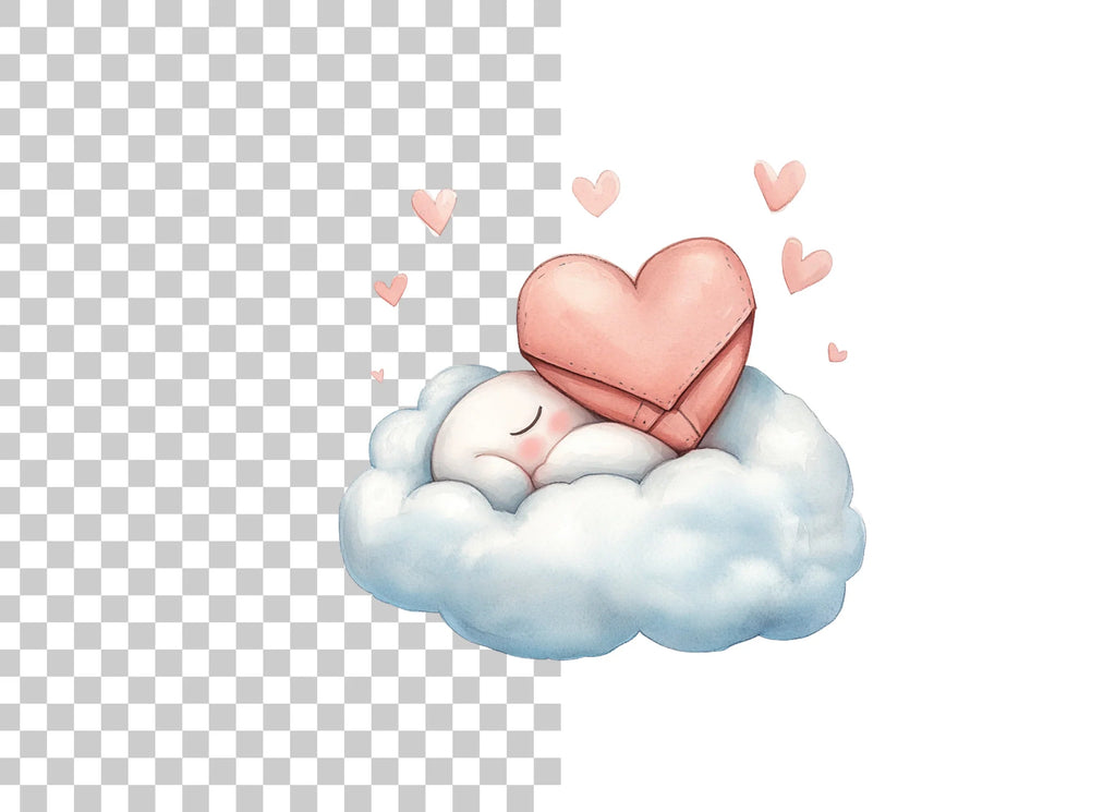 Sleeping Hearts on Clouds Clipart Bundle