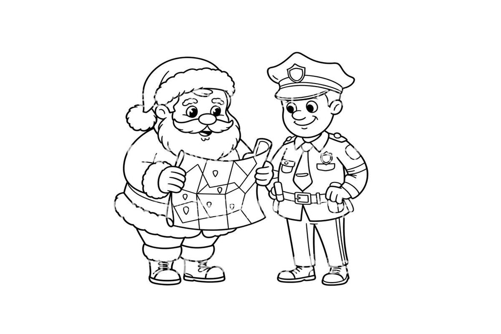 Santa and Police Officer Map Coloring Books