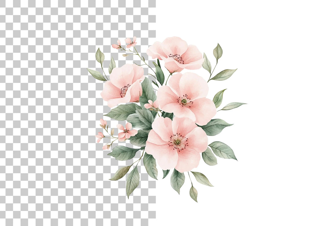 Soft Pink Floral Bouquet Clipart Bundle