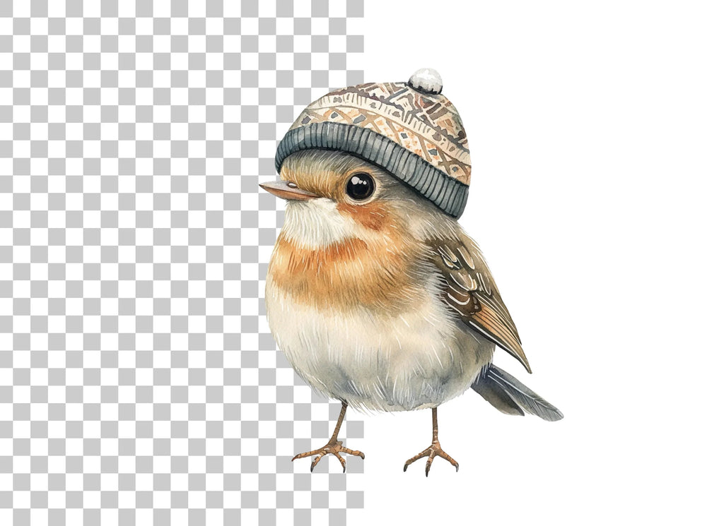 Cute Bird in Winter Hat Clipart Bundle