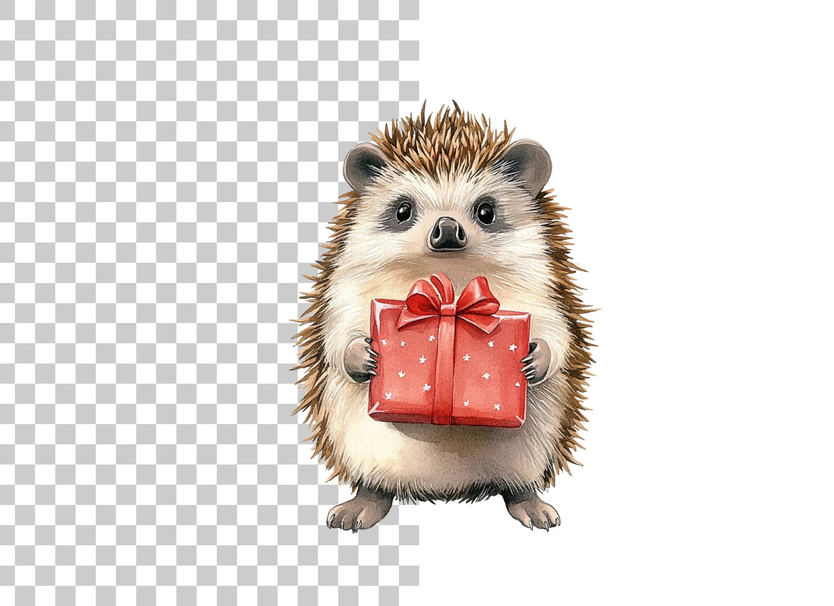 Cute Hedgehog with Red Gift Box Clipart Bundle