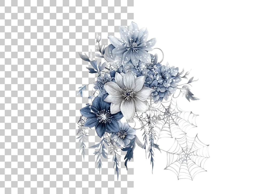 Spooky Blue Floral Halloween Clipart Bundle