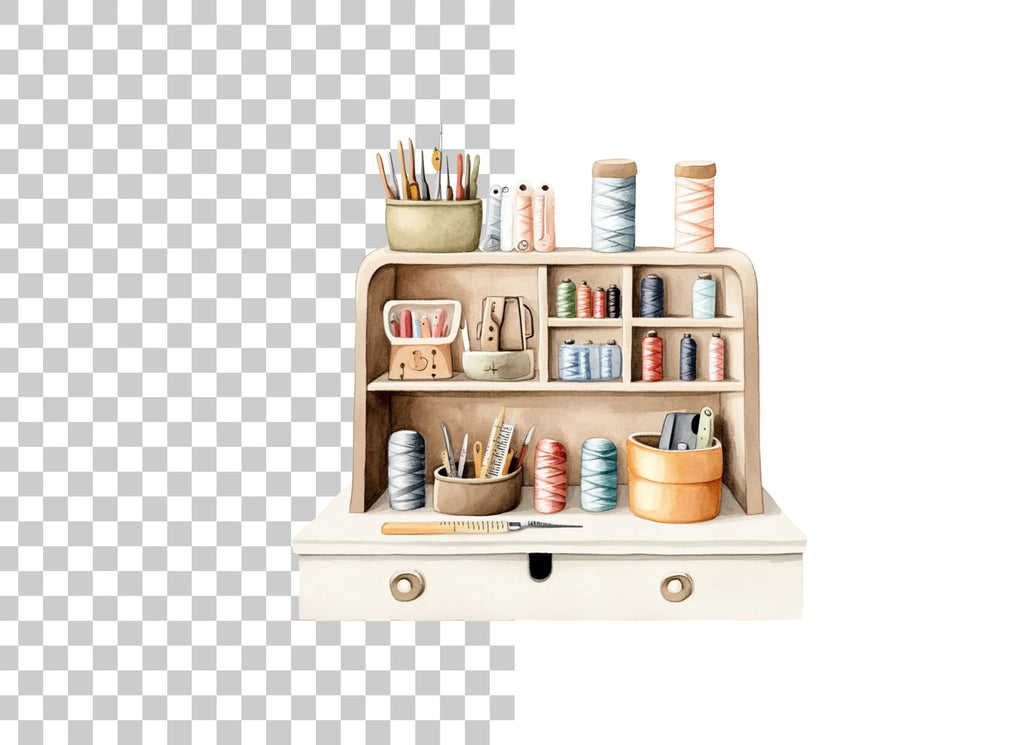 Vintage Sewing Desk Clipart Bundle