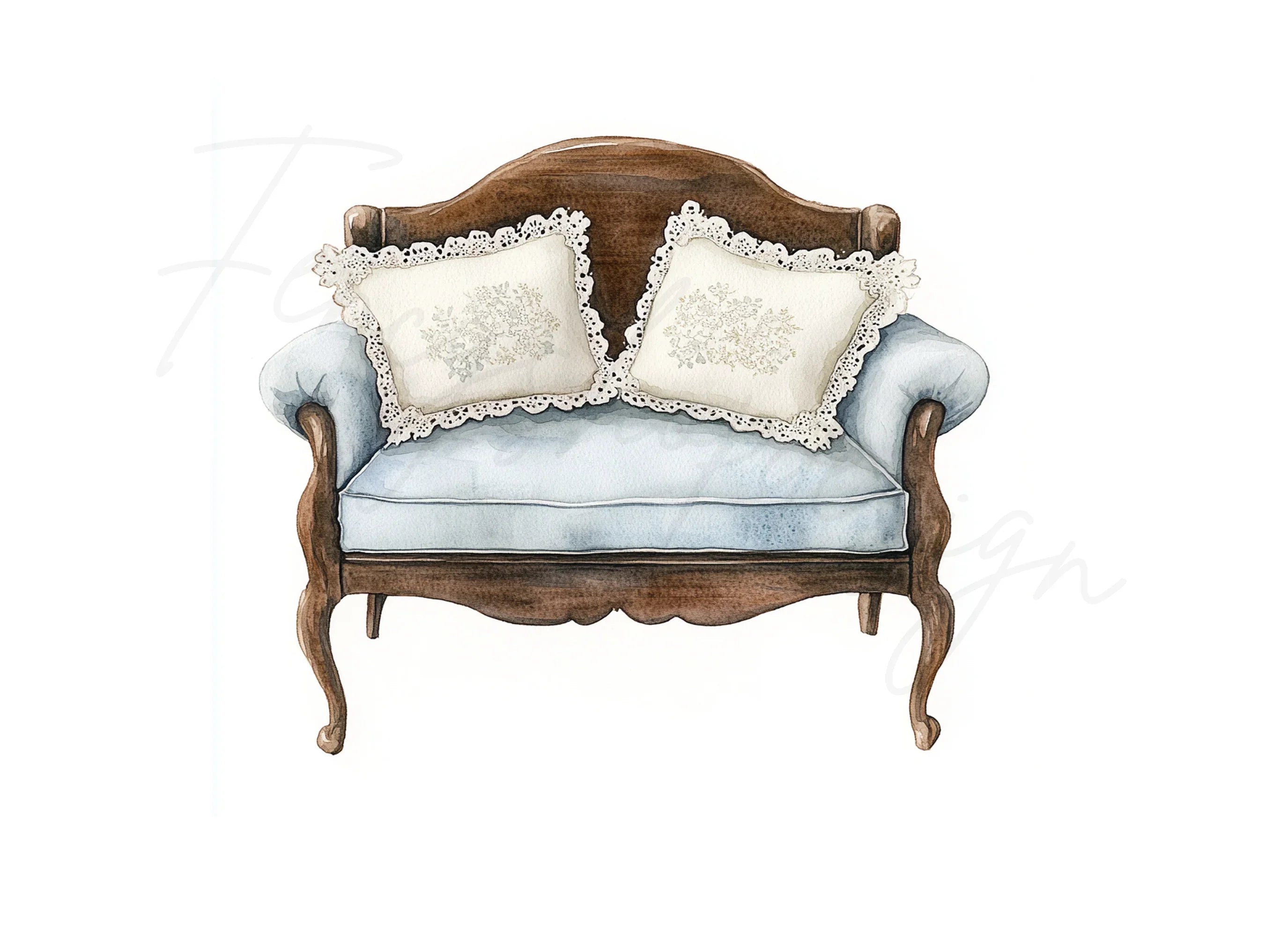 Shabby Chic Blue Armchair Clipart Bundle