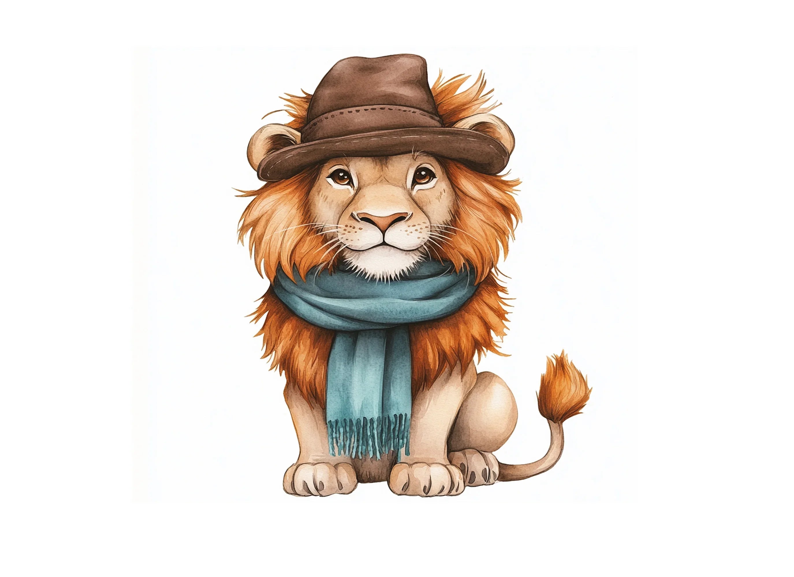 Cute Lion with Hat and Scarf Clipart Bundle