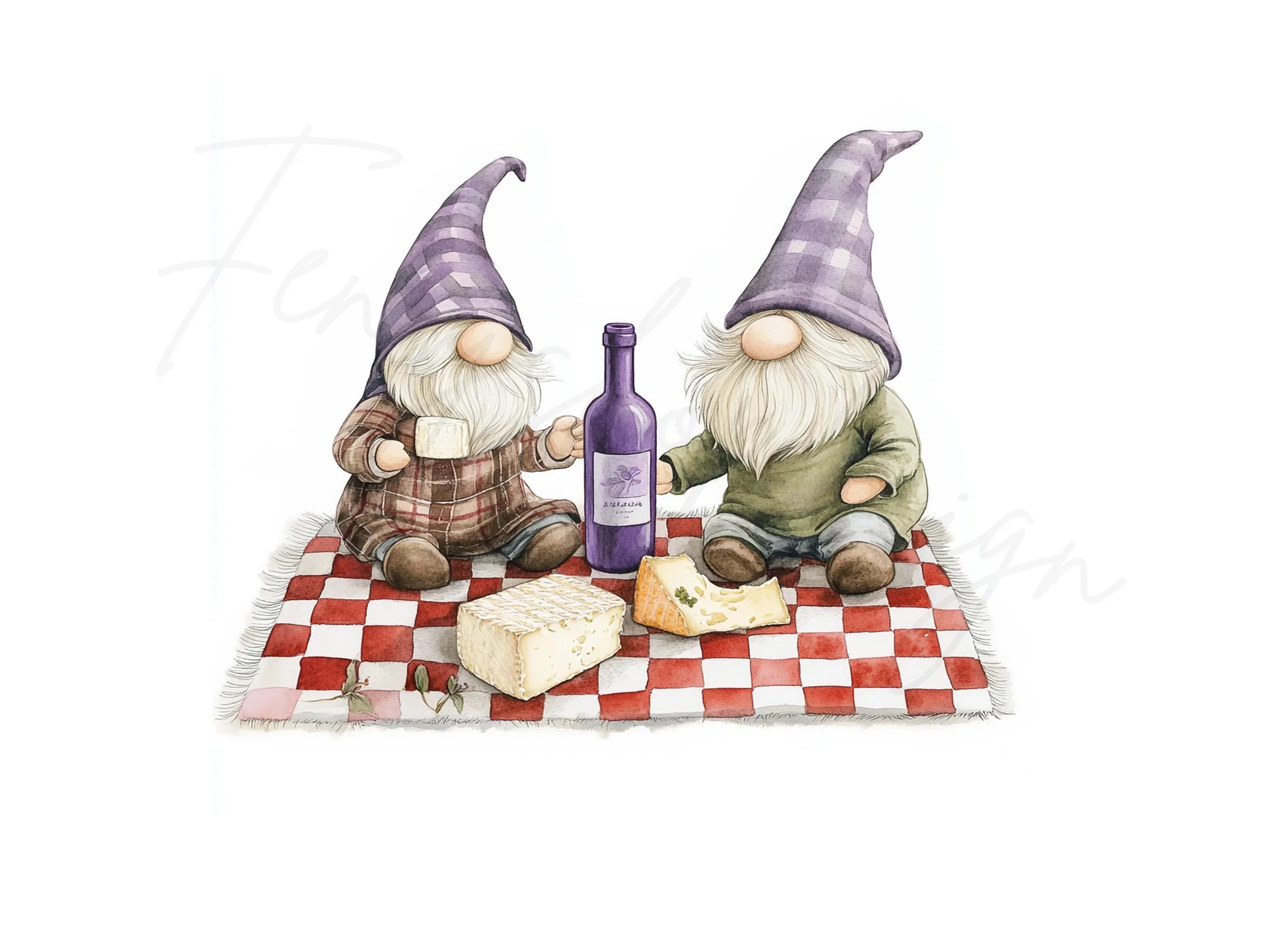 Gnome Wine and Cheese Picnic Clipart Bundle