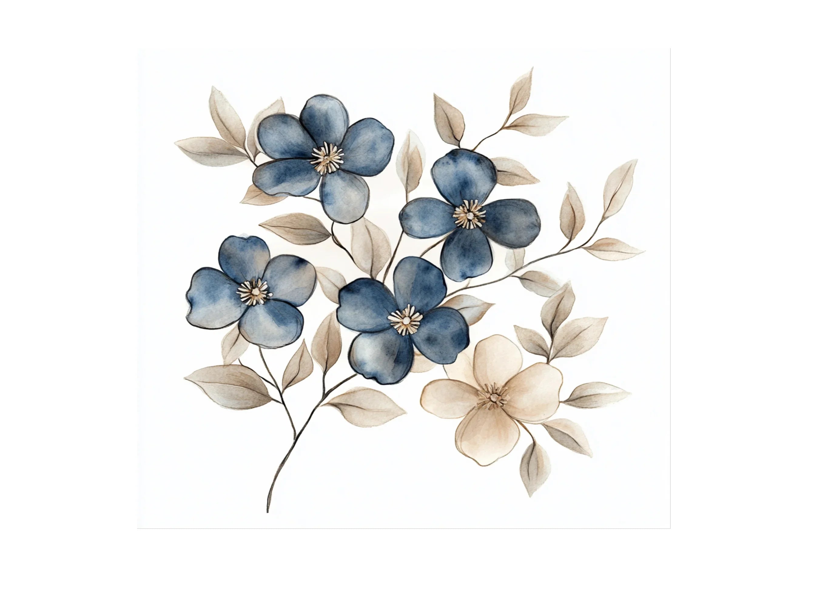 Rustic Blue and Brown Floral Clipart Bundle