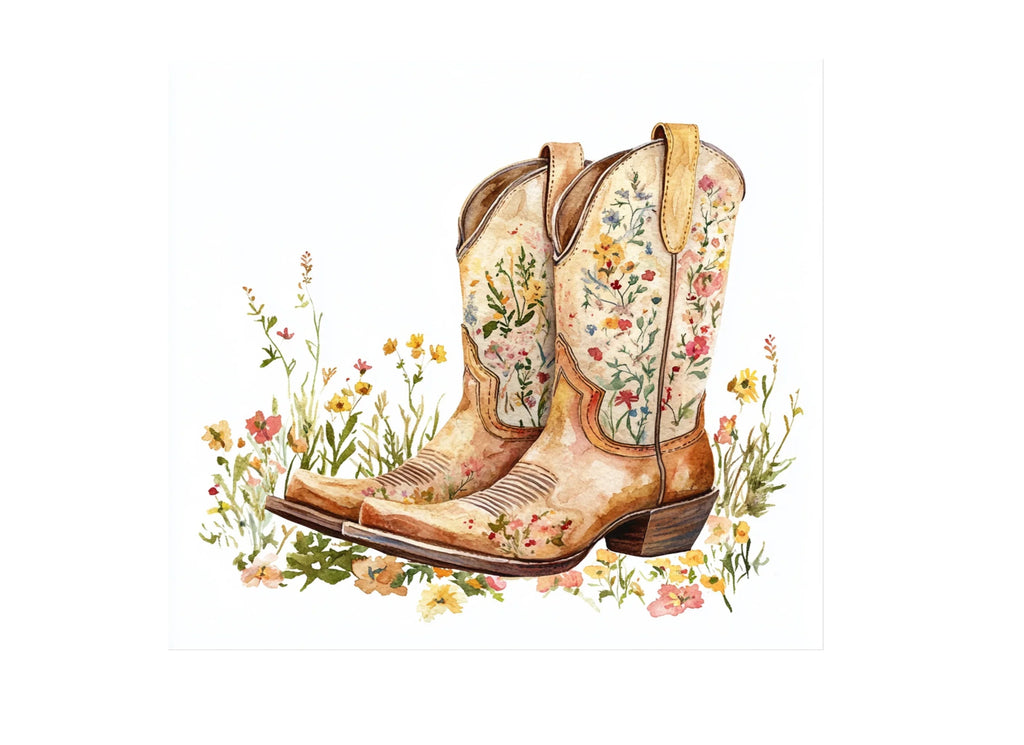 Rustic Floral Western Boots Clipart Bundle