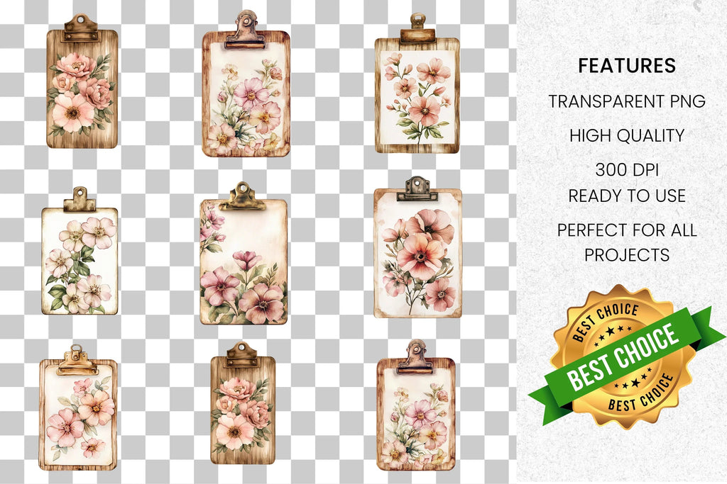 Floral Clipboard Clipart Bundle
