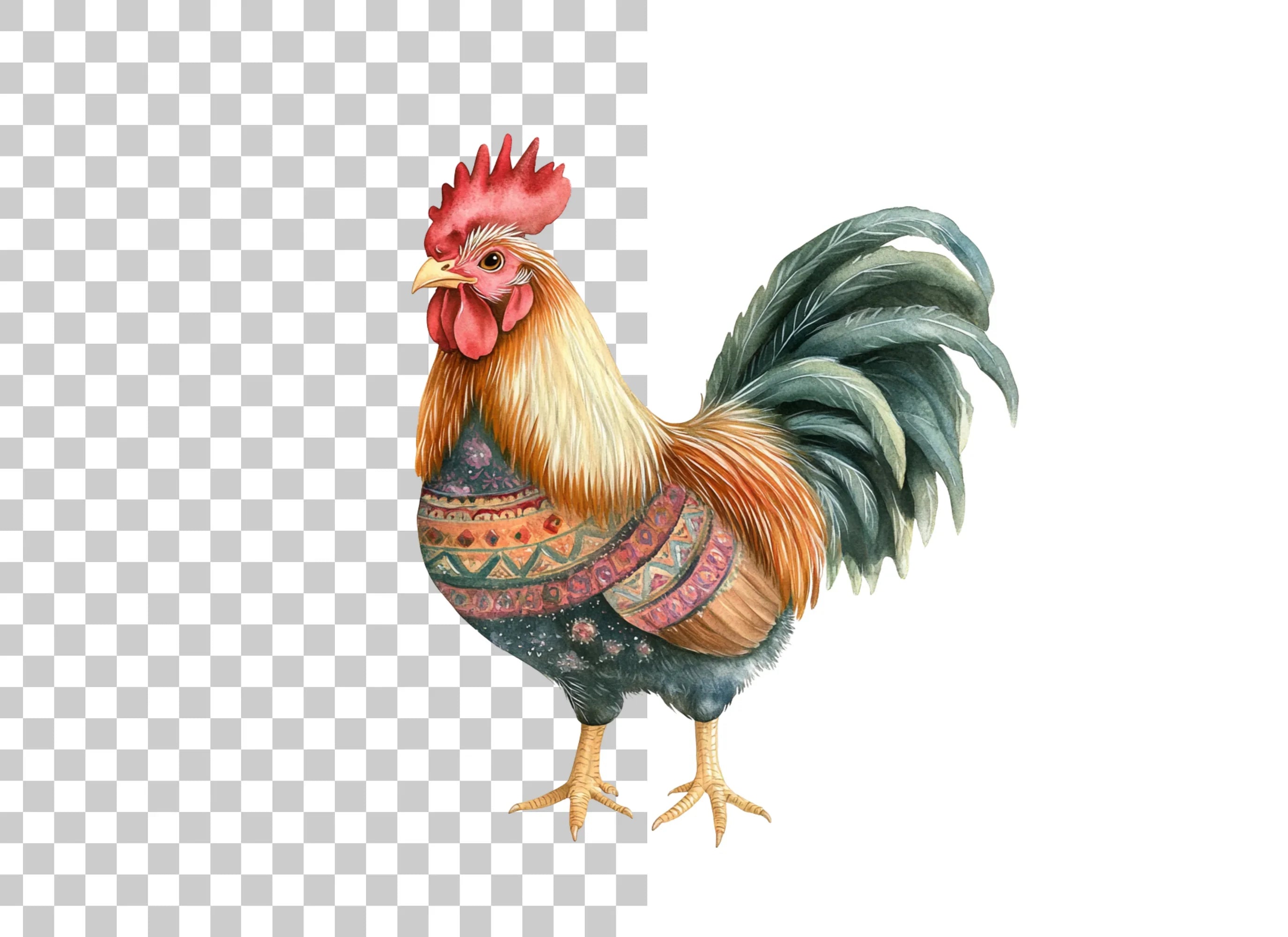 Boho Chic Rooster Clipart Bundle
