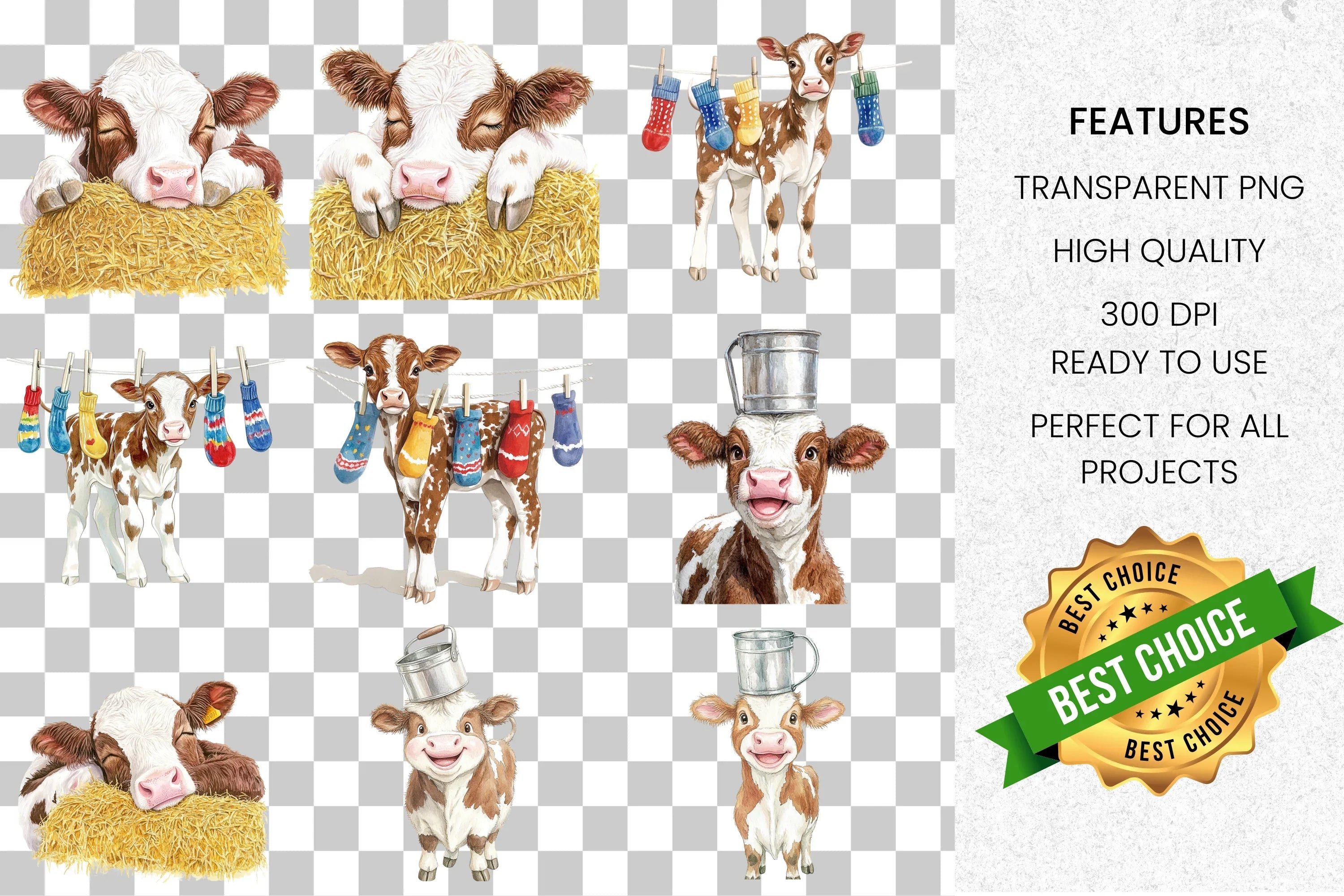 Adorable Baby Calf Farm Animal Clipart Bundle