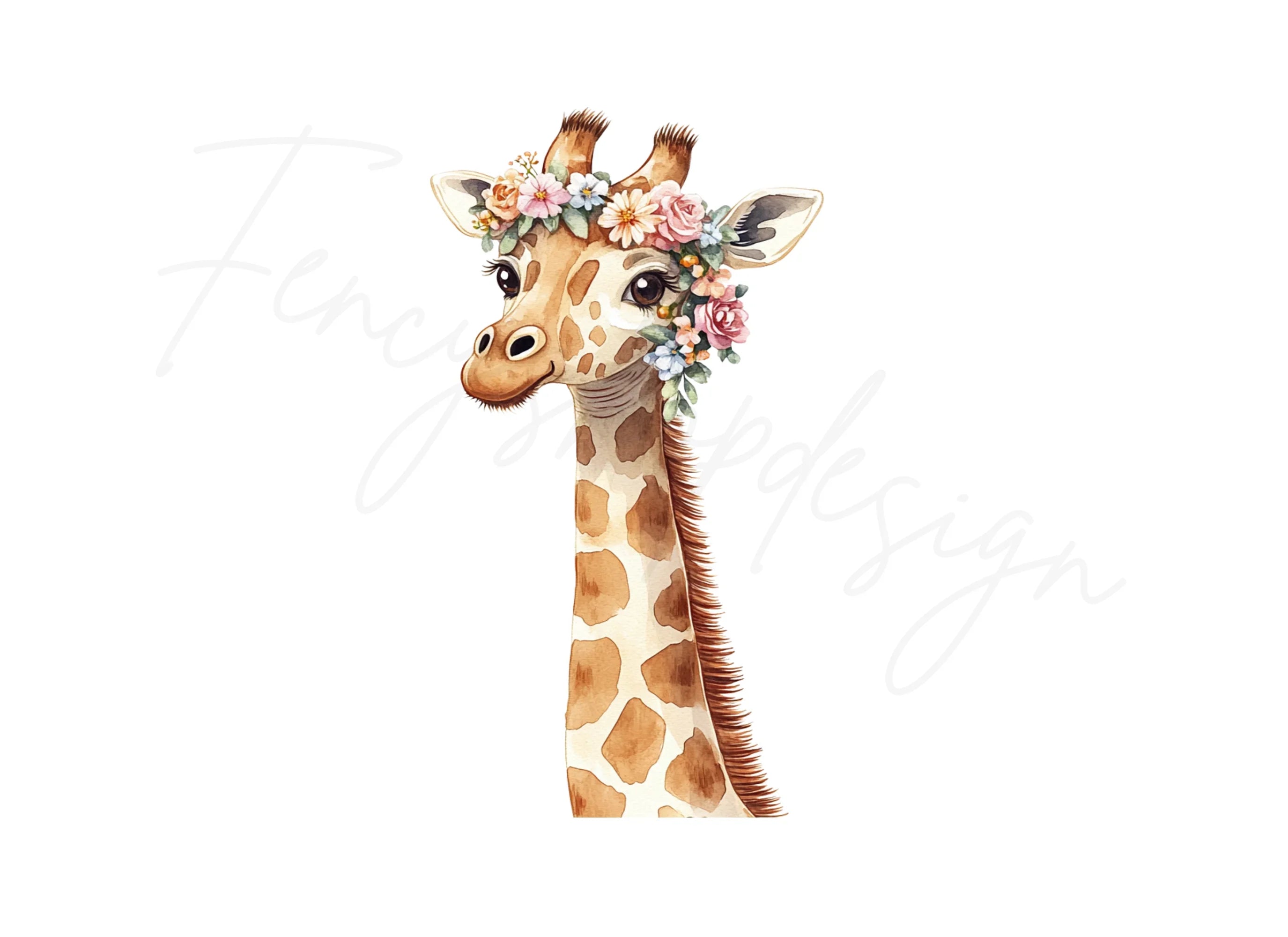 Cute Giraffe with Floral Headband Clipart Bundle