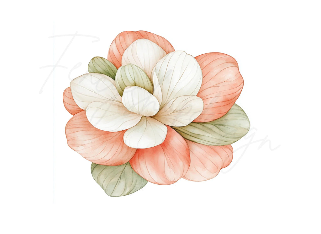 Peach Green Floral Clipart Bundle