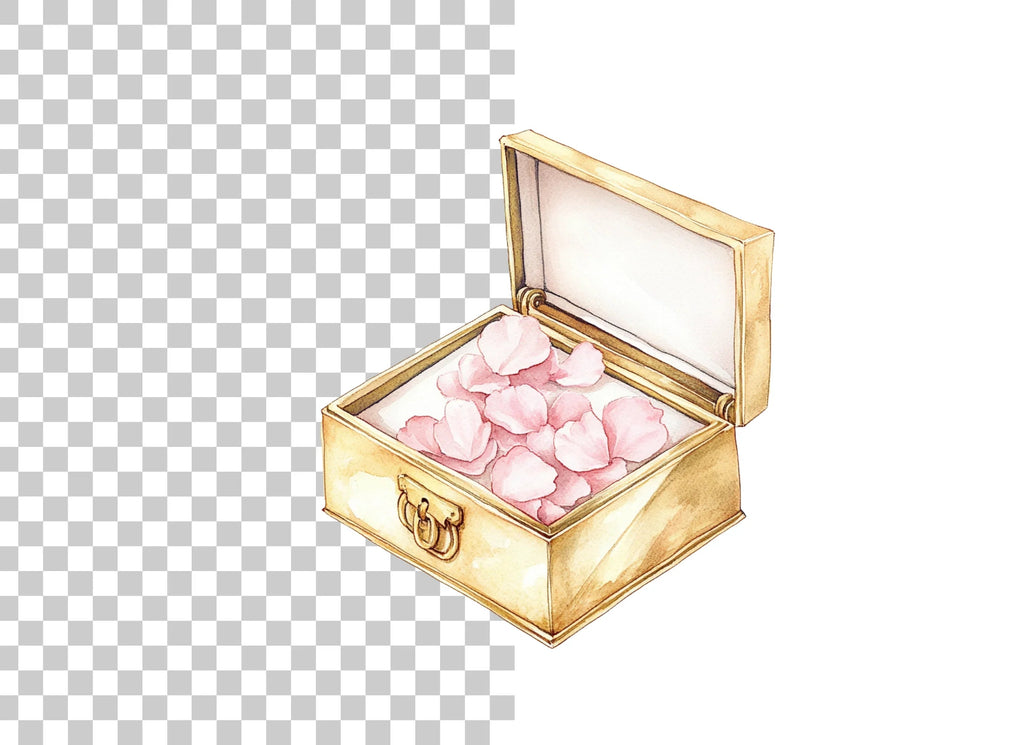 Pink Petals in Golden Box Clipart Bundle