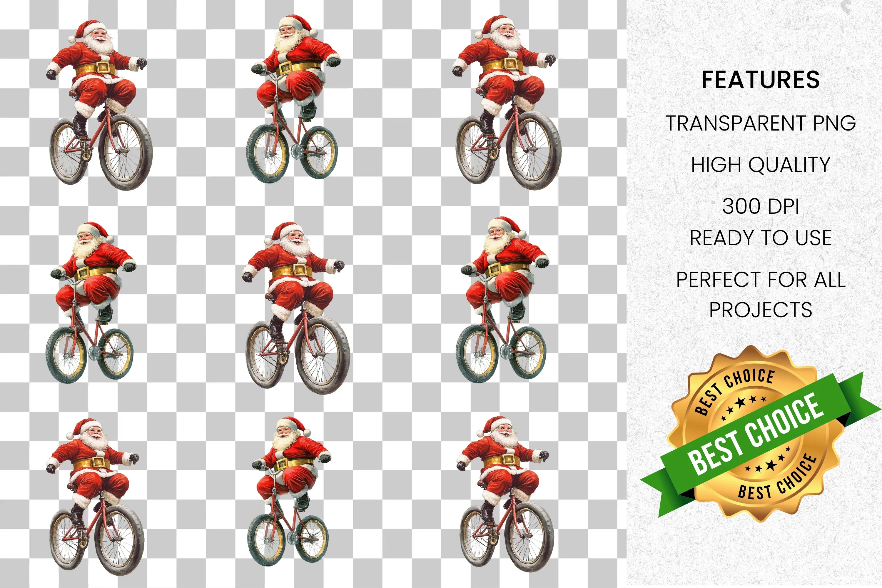 Santa Claus Unicycle Christmas Clipart Bundle