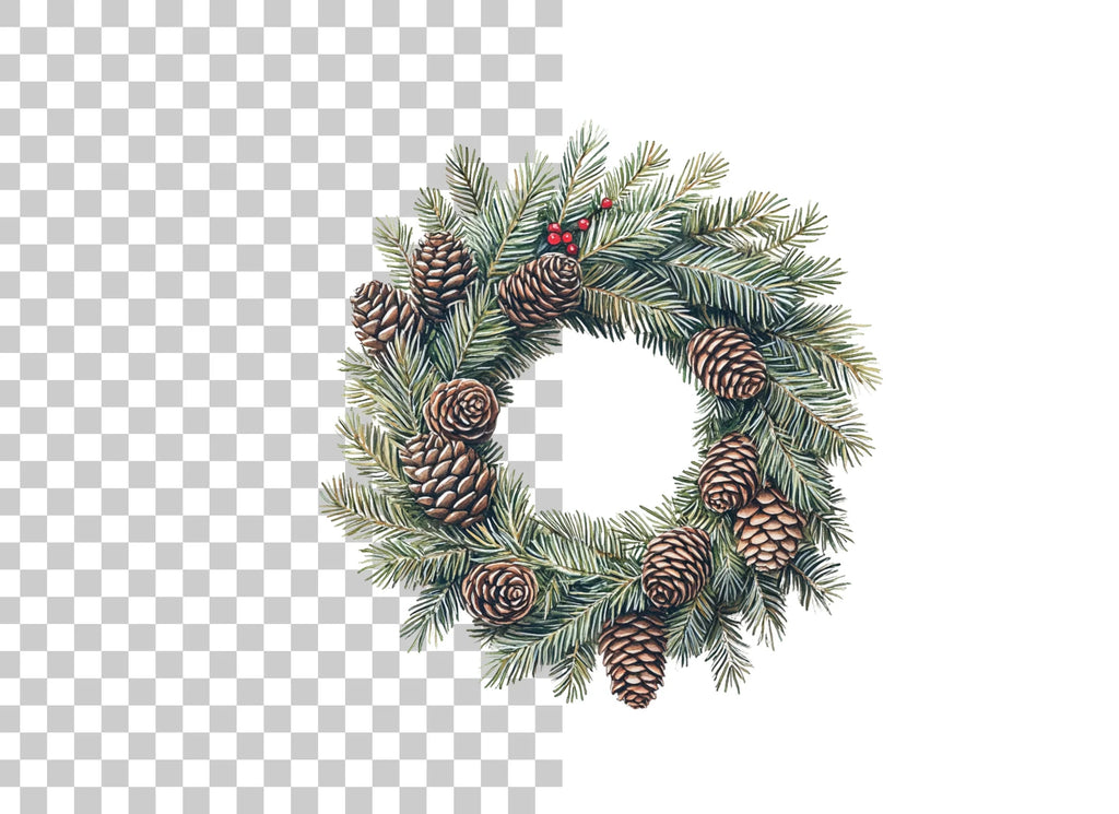 Christmas Pine Cone Wreath Clipart Bundle