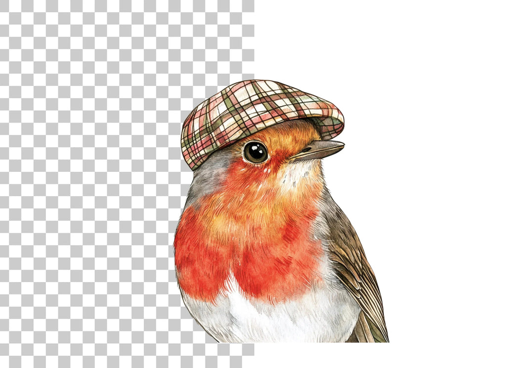 Three Robins in Plaid Flat Caps Clipart Bundle