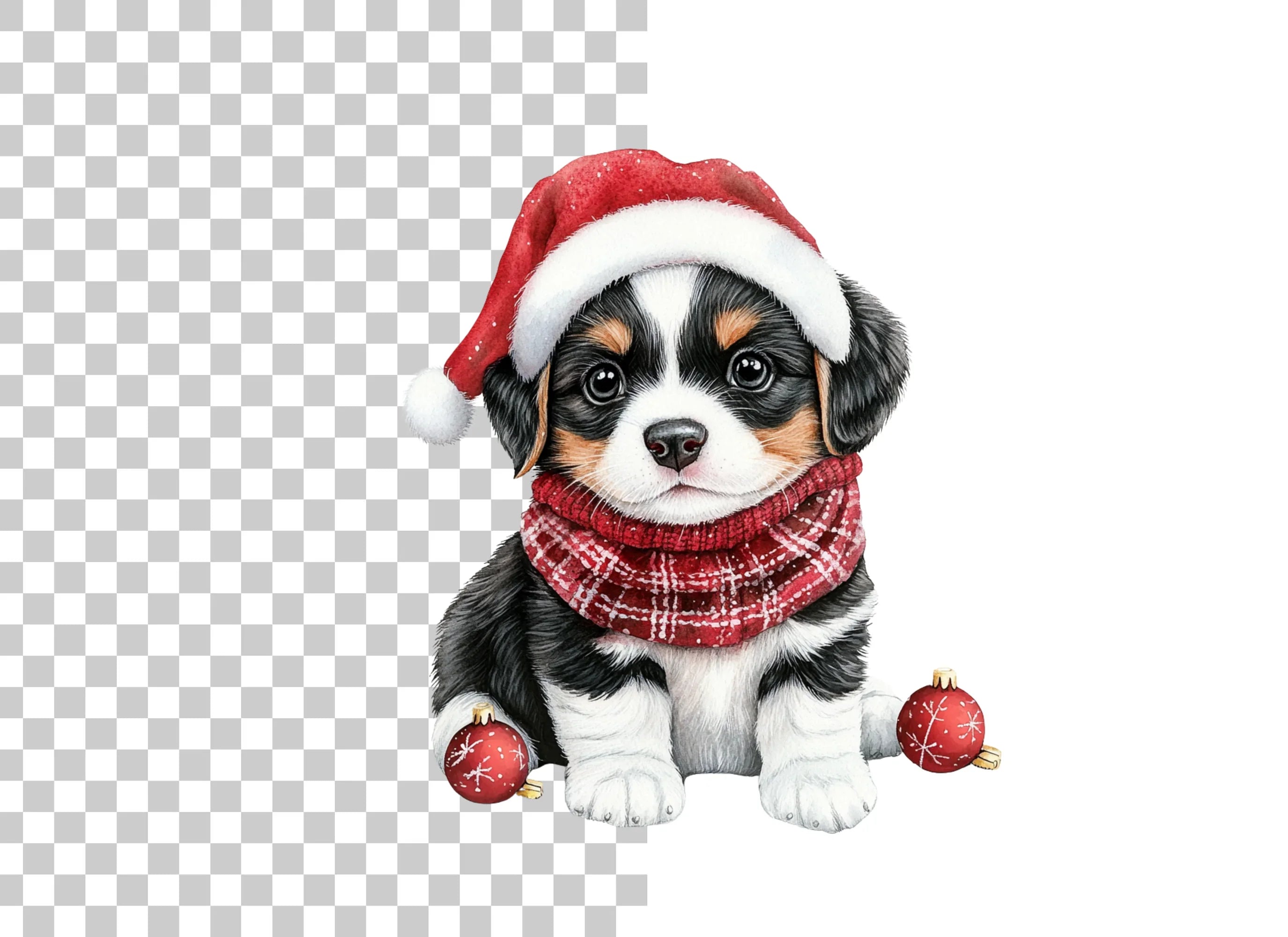 Festive Puppy Christmas Ornaments Clipart Bundle