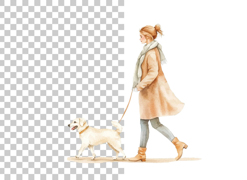 Dog Walking Woman Clipart Bundle