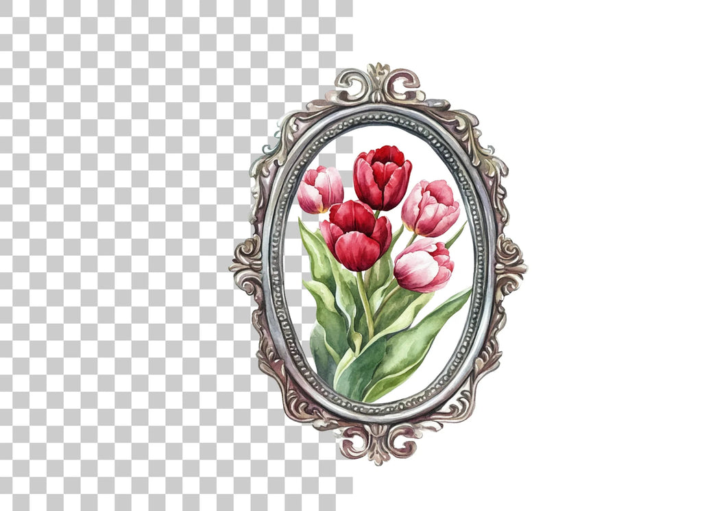 Vintage Tulip Bouquet Frame Clipart Bundle