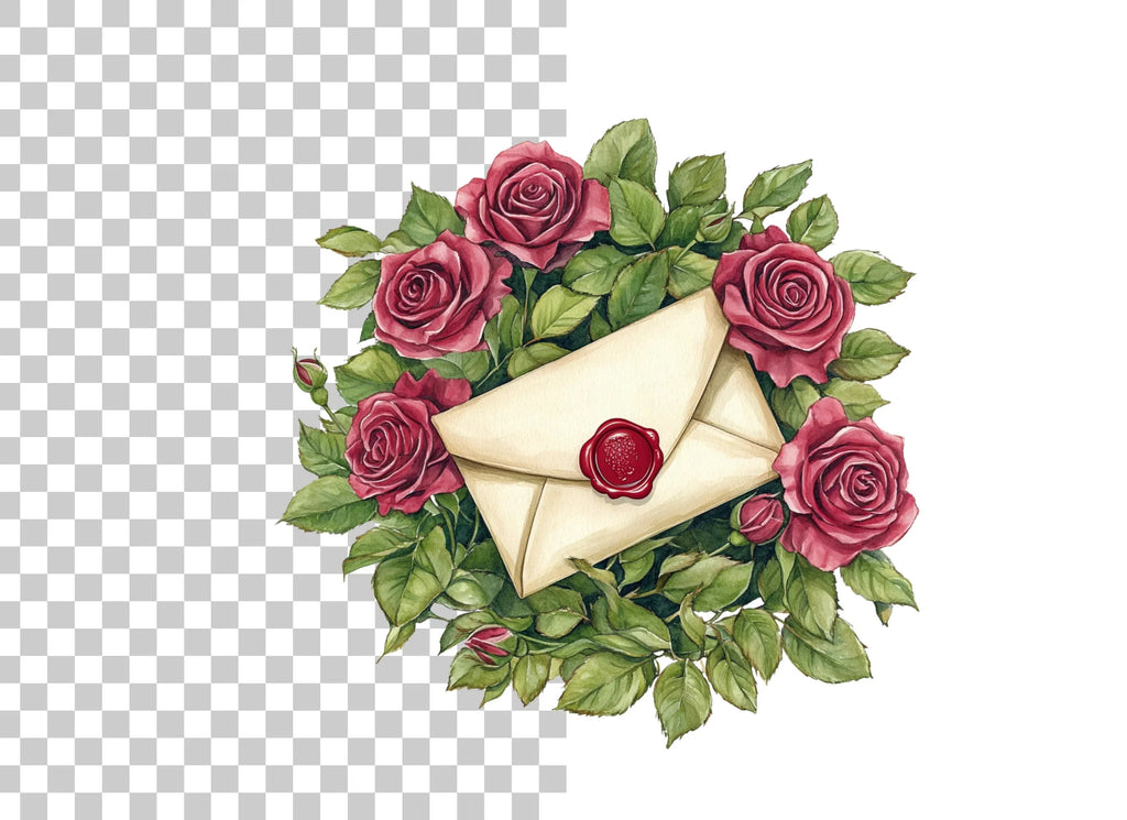 Vintage Rose Wreath Love Letter Clipart Bundle