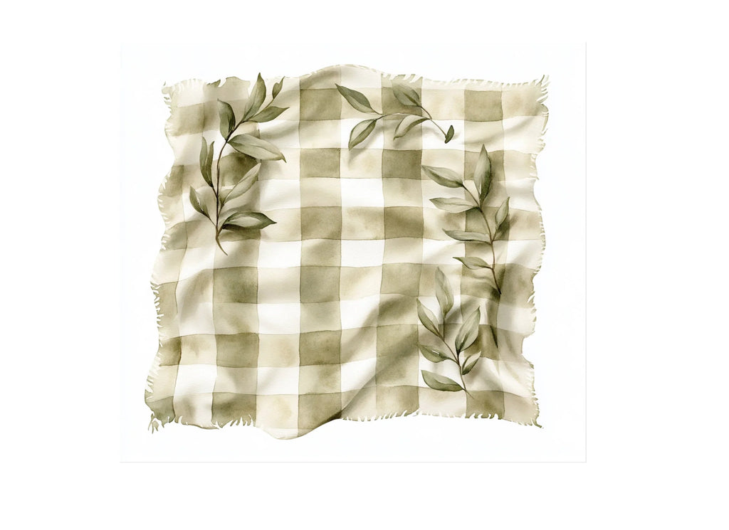 Plaid Blanket with Greenery Clipart Bundle
