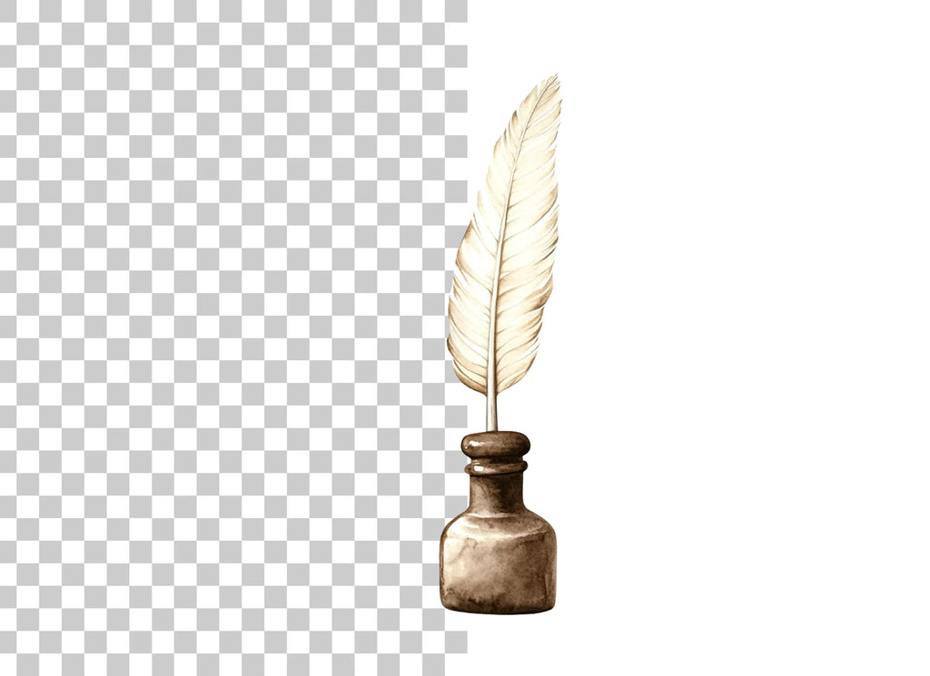 Elegant White Feather Quill Inkwell Clipart Bundle