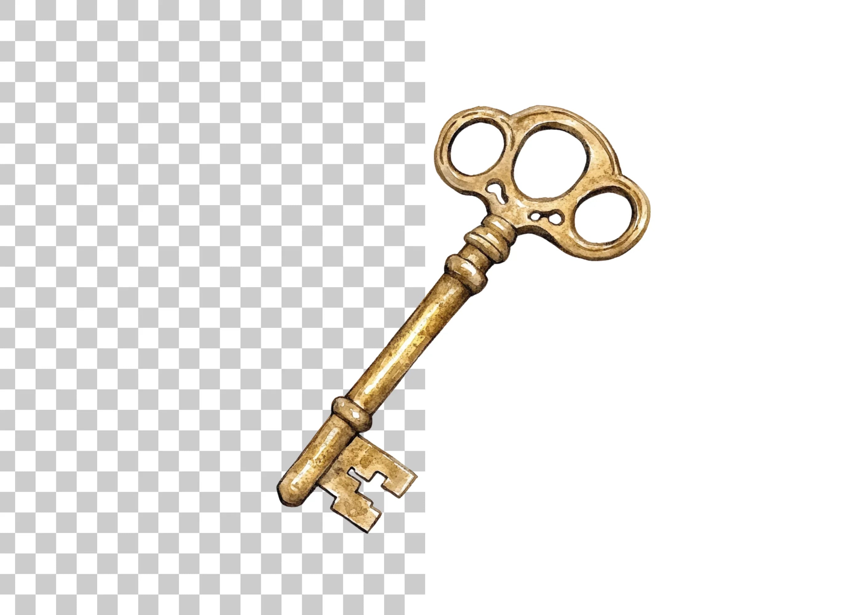 Ornate Golden Antique Key Clipart Bundle