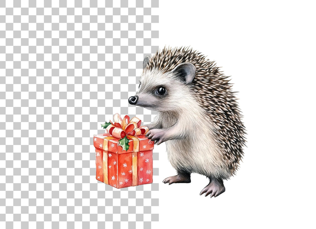Hedgehog with Orange Gift Box Clipart Bundle